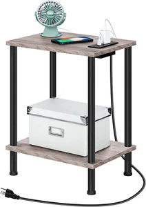 Side Table with Charging Station, End Table with USB Ports and Outlet, Nightstan - Picture 1 of 12