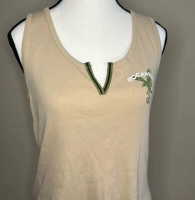 Women’s vintage Y2k rocawear logo tan sleeveless tank green accents size medium - Image 1 of 4