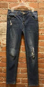 Justice Girls Blue Stretch Jeans Size 12 Simply Low Super Skinny Distressed - Picture 1 of 7