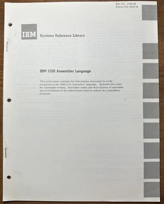 Vintage 1968 IBM Systems Reference Library 1130 Assembler Language Fifth Edition - Image 1 of 4