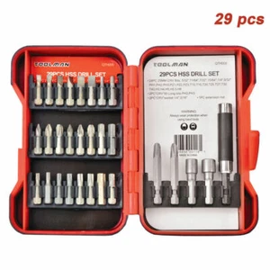TOOLMAN 29pc HSS screwdriver Bit Set Flat Star Philips head Socket Extension Rod - Picture 1 of 2