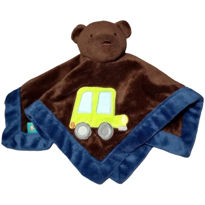 Tiddliwinks Brown Bear Green Car Baby Security Blanket Lovey Blue Boy - Image 1 of 3