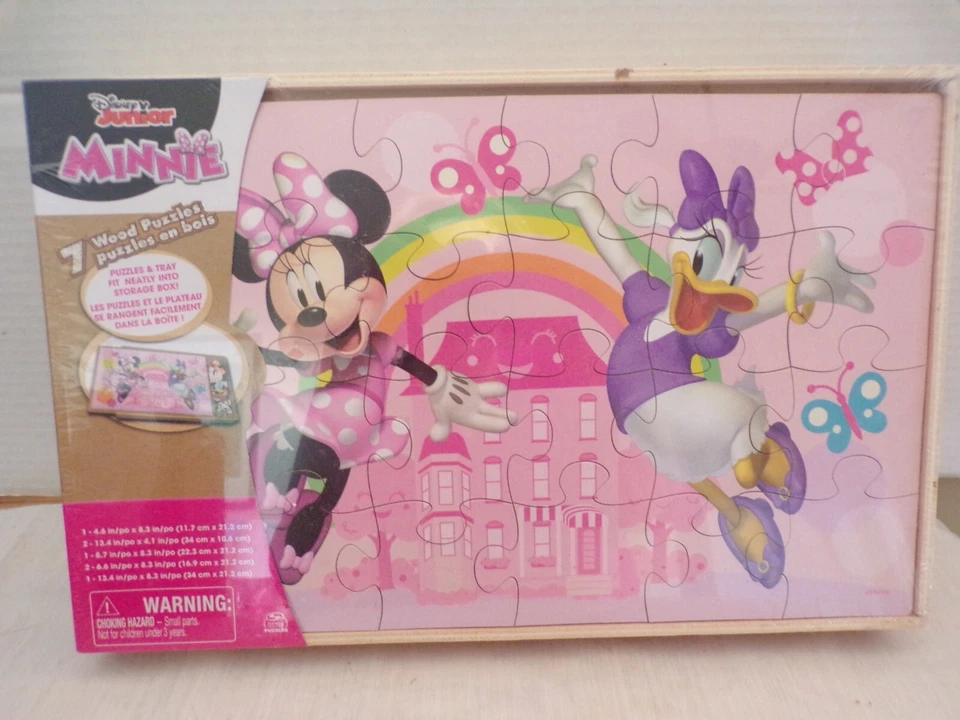 Disney Junior Minnie 7 Wood Puzzles in Wood Storage Box