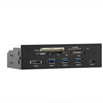 5.25" PC Computer Front Panel USB 3.0 Hub USB 3.1 Type-C eSATA Port Card Reader - Image 1 of 4