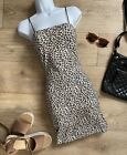 Cute Beige Brown Leopard Print Strappy Soft Stretchy Square Neck Mini Dress Xs 6