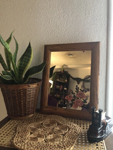 Vintage "God Bless Our Home" Wooden Mirror w/Floral Accents Cover