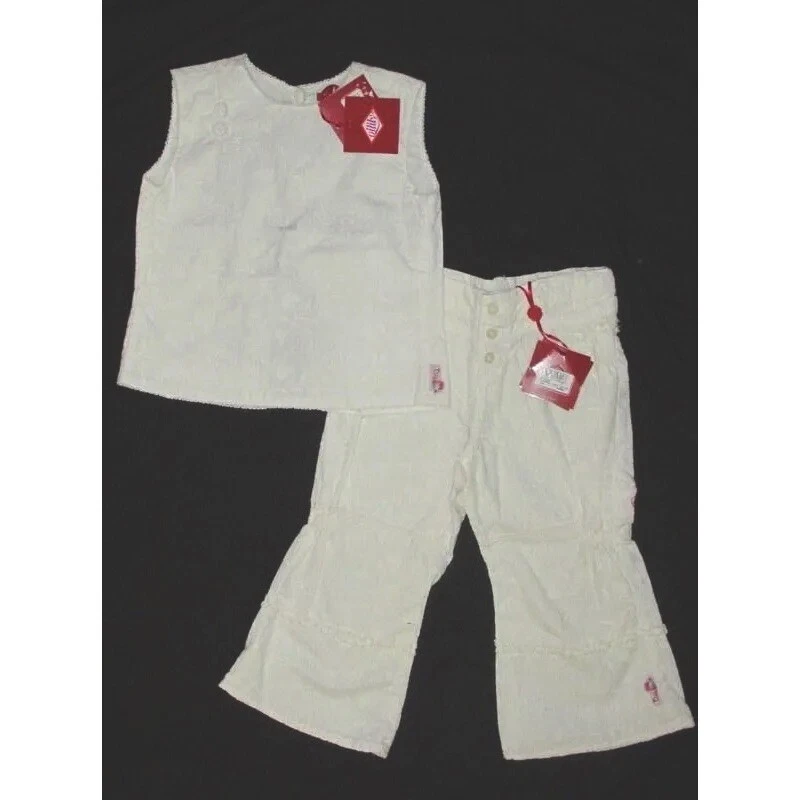 $209 Nuevo Con Etiquetas Oilily 104 3 3T 4 4T Conjunto Blanco Algodón Bordado Capri Tank Conjunto Foto 1 de 2