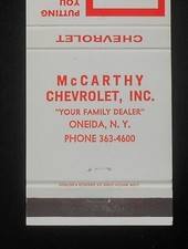 1971 Chevy McCarthy Chevrolet Your Family Dealer Oneida NY Madison Co Matchbook