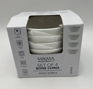 New Mikasa "Jenna" White Bone China Fruit / 4.25” Dessert Bowls Set of 4 - Picture 1 of 3