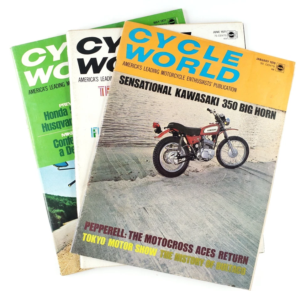 Cycle World Biker Magazine Lot of 3 Kawasaki Honda Triumph Motorcycle 1970-1971 - Image 1 of 4