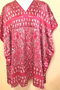 Vintage 80s Winlar OSFM Midi Satin Caftan Kaftan Lounge Dress Pinks Geometric - Bild 1 von 12