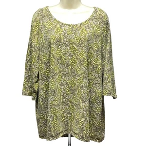 Catherines Womens Plus Size 1X Top 18/20W Leaf Print 3/4 Sleeve Scoop Neck - Picture 1 of 11