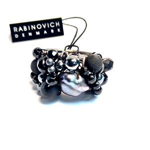 Designer $120 Rabinovich Denmark 925 Black Onyx, Hematite & FW Pearl Ring