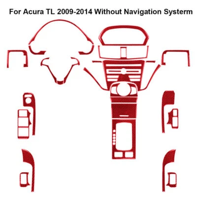 Kit completo de 27 piezas de pegatinas interiores de fibra de carbono roja para Acura TL 2009-14 Foto 1 de 4