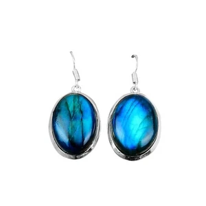 Natural Neon Flash Labradorite Dangle Handmade Hook Earrings Jewelry 925 Silver - Picture 1 of 7