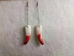 Goth Emo Medieval Vampire Teeth Earrings unusual hand made - Picture 1 of 6