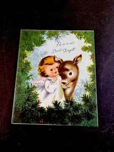 1 Tarjeta de Felicitación de Navidad de Colección Precioso Pequeño Ángel Adorando Bosque Cervatillo Ciervo 🦌 - Imagen 1 de 3