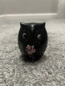 Vintage Fenton hand Painted Black Onyx Glass Hooty Owl Figurine - Picture 1 of 6