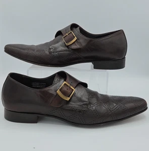 Paul Fredrick Dark Brown Leather Loafers Monk Strap Size 13 US Made In Italy - Picture 1 of 8