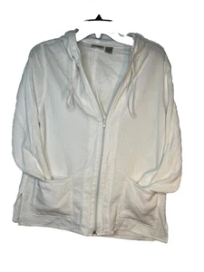 Chicos Cotton Woven Jacket Hoodie Top Long  slv blouse   0 Top S 2 4 - Picture 1 of 6