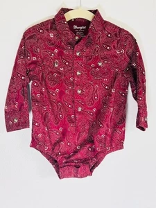 Body de bebé Wrangler 12 meses manga larga camisa occidental estampado cachemir algodón - Imagen 1 de 4