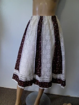 Falda De Colección Años 70 Gunne Sax ESTILO Calicó y Encaje Pradera Campesina Cottagecore M-L Foto 1 de 4