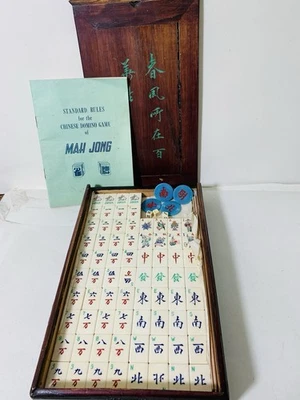 Mahjong Set 156 Tiles Slide Top Box Rabbit Jokers Flowers Seasons Complete 1920 - Image 1 of 4