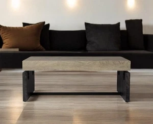 44" Natural And Black Chunky Wood With Iron Coffee Table - Picture 1 of 4
