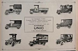 PUBLICITÉ DE PRESSE 1921 AUTOMOBILES UNIC GEORGES RICHARD LES CAMIONNETTES UNIC - Picture 1 of 1