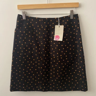 BODEN Skirt Size 10 Black Brown Polka Dots Mini Cotton Pockets Lined Women - Image 1 of 4