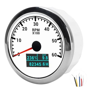 ⁺White Dial 3‑In‑1 6000RPM Tachometer Water Temp Oil Pressure Hour Gauge IP67 - Picture 1 of 22