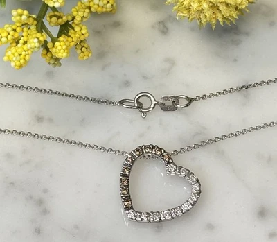 "Collar colgante de corazón flotante de 20 diamantes/miel de oro blanco de 14 k 18"" L 2,9 g" Foto 1 de 4