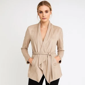 Saks Fifth Avenue Faux Suede Belted Wrap Jacket XS Minimalist Edel Neutral - Bild 1 von 21