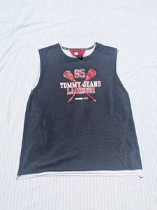 VTG Tommy Hilfiger Lacrosse Jersey Shirt Mens L Red Blue Streetwear 90s Style - Bild 1 von 6