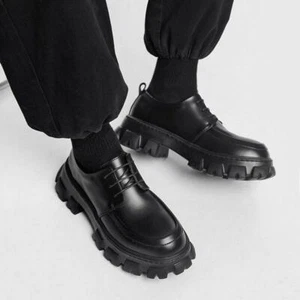 Zapatos formales informales de negocios con plataforma punta redonda con cordones bajos con plataforma para hombre británicos - Imagen 1 de 10