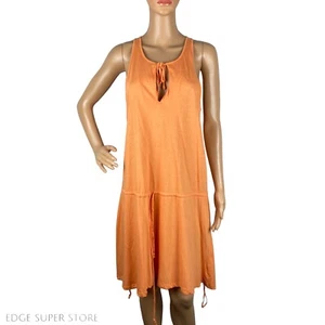Michael Stars Orange Tie Neck Keyhole Drawstring Tank Dress One Size Fits Most - Picture 1 of 5