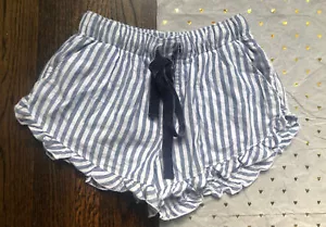 Aerie gestreifter Schlafpyjama PJ Shorts weiß blau Schärpe Schleife Samttaschen neu ohne Etikett xxs - Bild 1 von 12