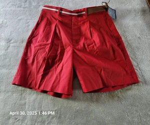 Knightsbridge Menswear Vintage Men's 34 Shorts Pleated Front Belted Red USA Made - Picture 1 of 12