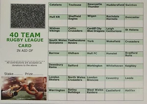 25 x 40 Team Rugby League scratch cards A6 FULL COLOUR FUNDRAISING IDEAS CHARITY - Picture 1 of 1