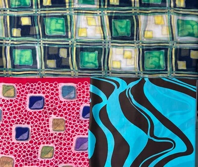 批量 3 件 独特 复古 60 年代 70 年代 抽象围巾 来自纽约时尚收藏家 — 第 1/4 张图片