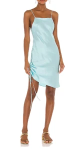NUEVO CON ETIQUETAS DANNIJO Vestido sin Mangas de Seda Acanalada en Azul Océano talla L Ret $350 - Imagen 1 de 5