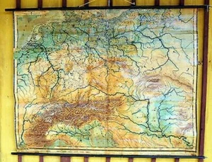 antiguo mapa de pared escolar cuadro en rollo pizarra didáctica mapa Europa Central región alpina - Imagen 1 de 1