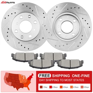 FRONT DRILL SLOT BRAKE ROTORS & CERAMIC PADS FOR HONDA CIVIC CRX DEL SOL - Picture 1 of 7