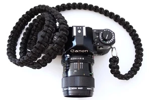 NEW BLACK WHITE PARACORD CAMERA NECK STRAP DSLR MIRRORLESS CANON SONY FUJI 48" - Picture 1 of 12
