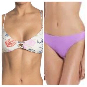 O'Neill Floral Strappy Bralette Top M, Gianni Bini Lilac Hipster Bottom S - Picture 1 of 8