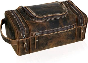 Leather Shaving Kit Brown Toiletry Bag Large Leather Men's Dopp Kit for Travel_ - Picture 1 of 9