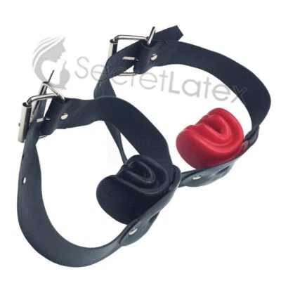 Arnés de cabeza de mordedura y mordedura de boca abierta de látex rojo o negro Foto 1 de 4