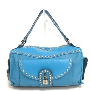 Luella Bag Women's Turquoise Blue Leather Look Studded Bowler Handbag 041004