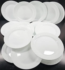 14 Corelle Enhancements Dinner Plates Set Corning White Swirl Serving Dishes Lot - Picture 1 of 24