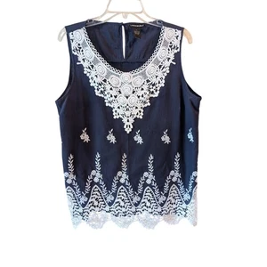 Lauren Michelle Damen Shirt dunkelblau weiß Spitze Größe L Tank Top - Bild 1 von 3